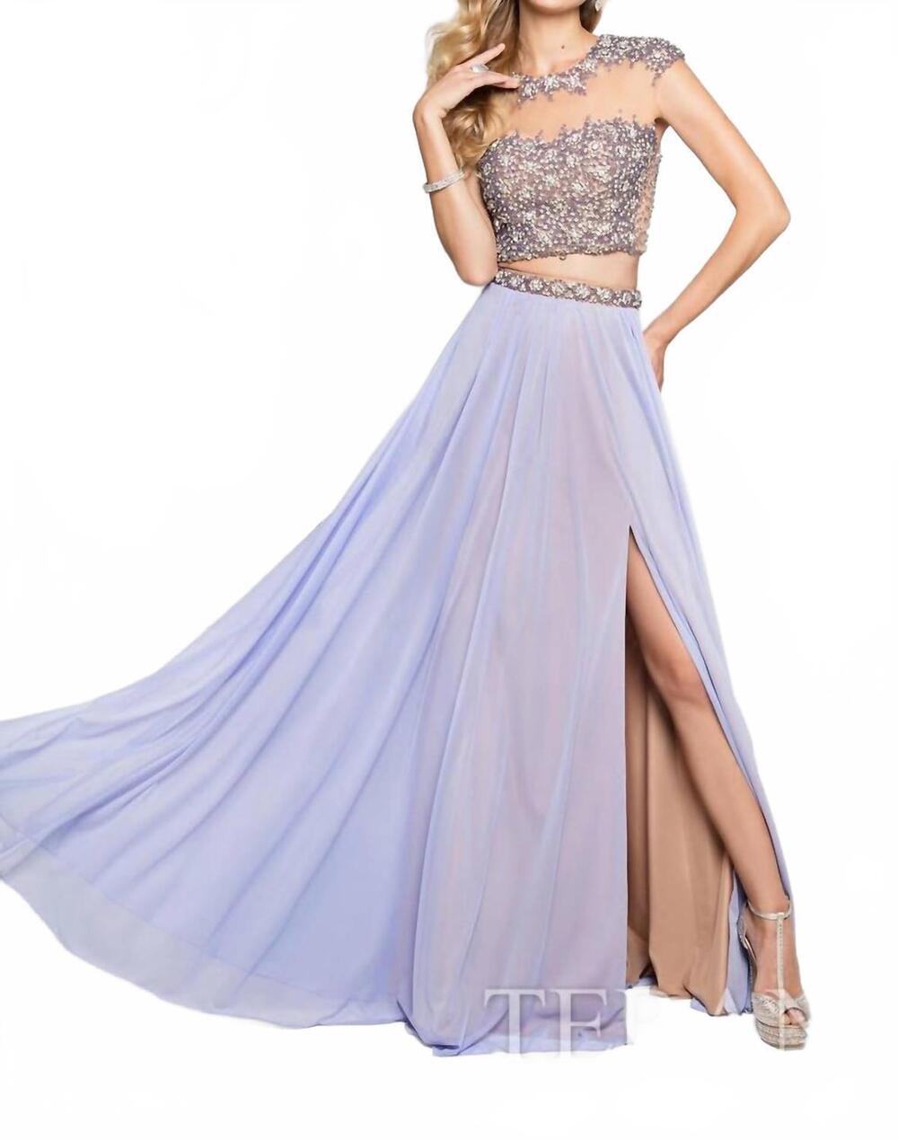 NEW TERANI COUTURE elegant beaded evening gown in wisteria